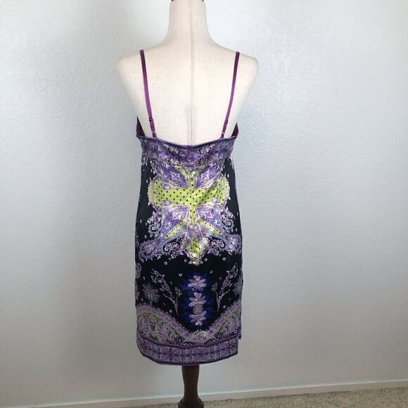 Vintage Slip Dress Y2K ECI V-neck purple print mini Size 8 NWOT - Picture 2 of 8